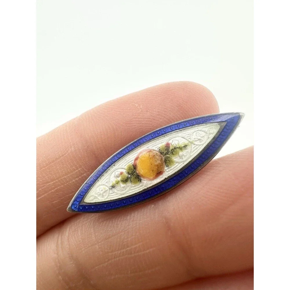 Antique Art Deco Sterling Silver Guilloche Enamel Pin